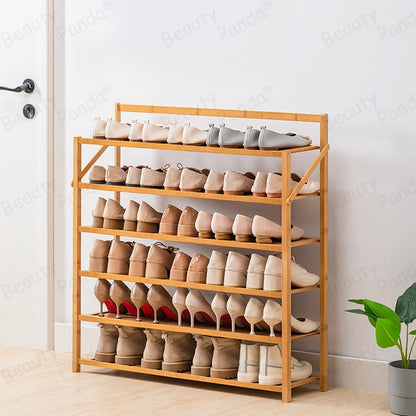 Beauty Panda® Teak Wood 6 Tier Shoe Rack, Premium Shoe Organizer SH448T, Natural Wood)