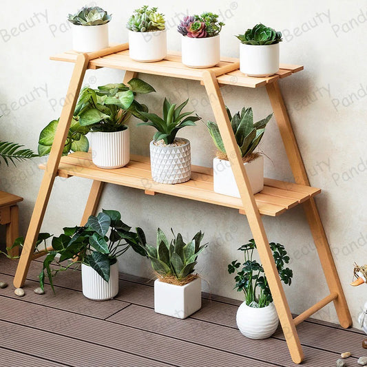 Beauty Panda Teak wood Plant/Flower Stand Rack for Indoors Balcony Terrace Garden (A3)