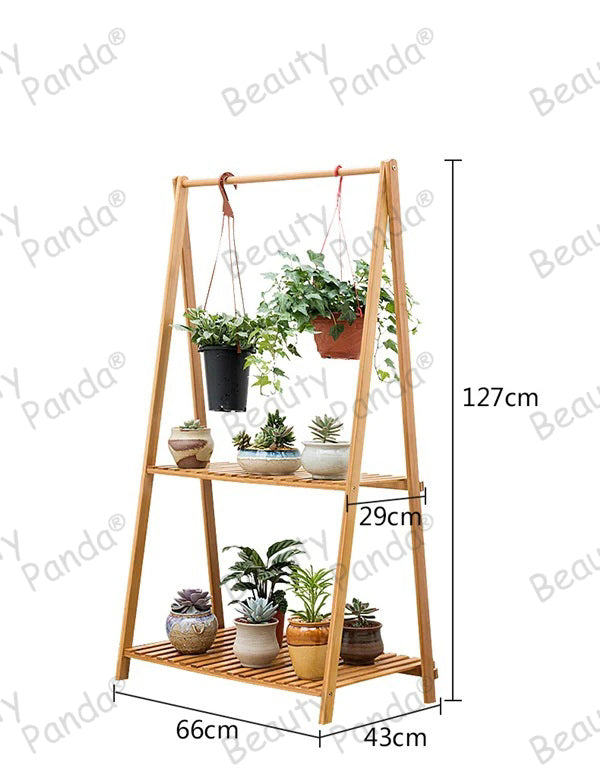 Beauty Panda Teak wood Plant/Flower Stand Rack for Indoors Balcony Terrace Garden (AS2)