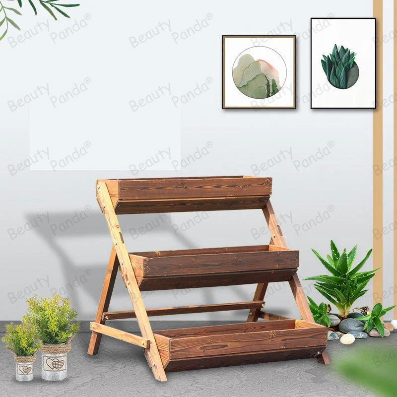 Beauty Panda Plant Stand Plant Shelf,Teak Wood Plant Stands Multi-Functional Creative Plant Shelves for Multiple Plant for Indoor Outdoor Garden Balcony Living Room(PT3S)