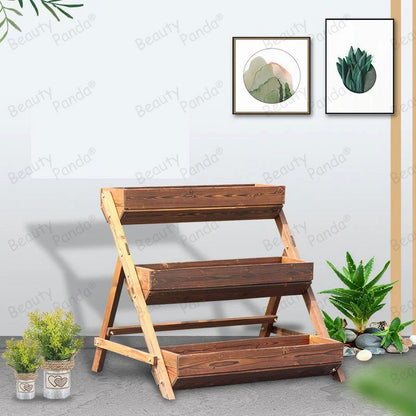 Beauty Panda Plant Stand Plant Shelf,Teak Wood Plant Stands Multi-Functional Creative Plant Shelves for Multiple Plant for Indoor Outdoor Garden Balcony Living Room(PT3S)