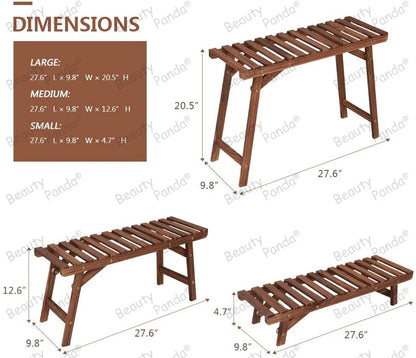 BeautyPanda 3 Tire Teak Wood Plant Stand Indoor, Outdoor Wood Plant Stands for Multiple Plants, Tiered Plant Shelf Table Plant Pot Stand for Living Room, Patio, Balcony