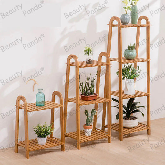 Beauty Panda Teak Wood Indoor/Outdoor Plant Stand for Home Garden Balcony Living Room Decor (U3SET)