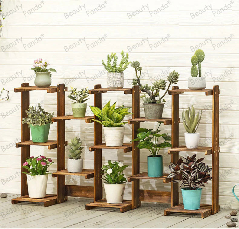 Beauty Panda® Teak Wood Multipurpose Plant Stand Indoor Outdoor Planter Display Shelving (3B13)