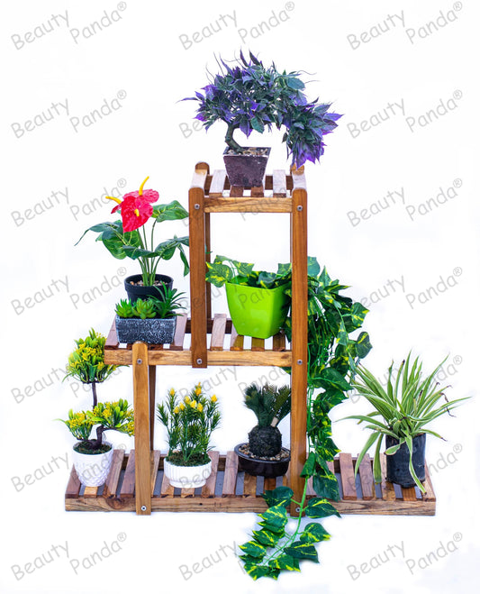 Beauty Panda® Teak Wood Multipurpose Plant Stand Indoor Outdoor Planter Display Shelving (LA01S)