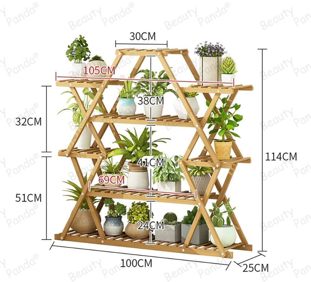 Beauty Panda® Teak Wood Multipurpose Plant Stand Indoor Outdoor Planter Display Shelving (114L)