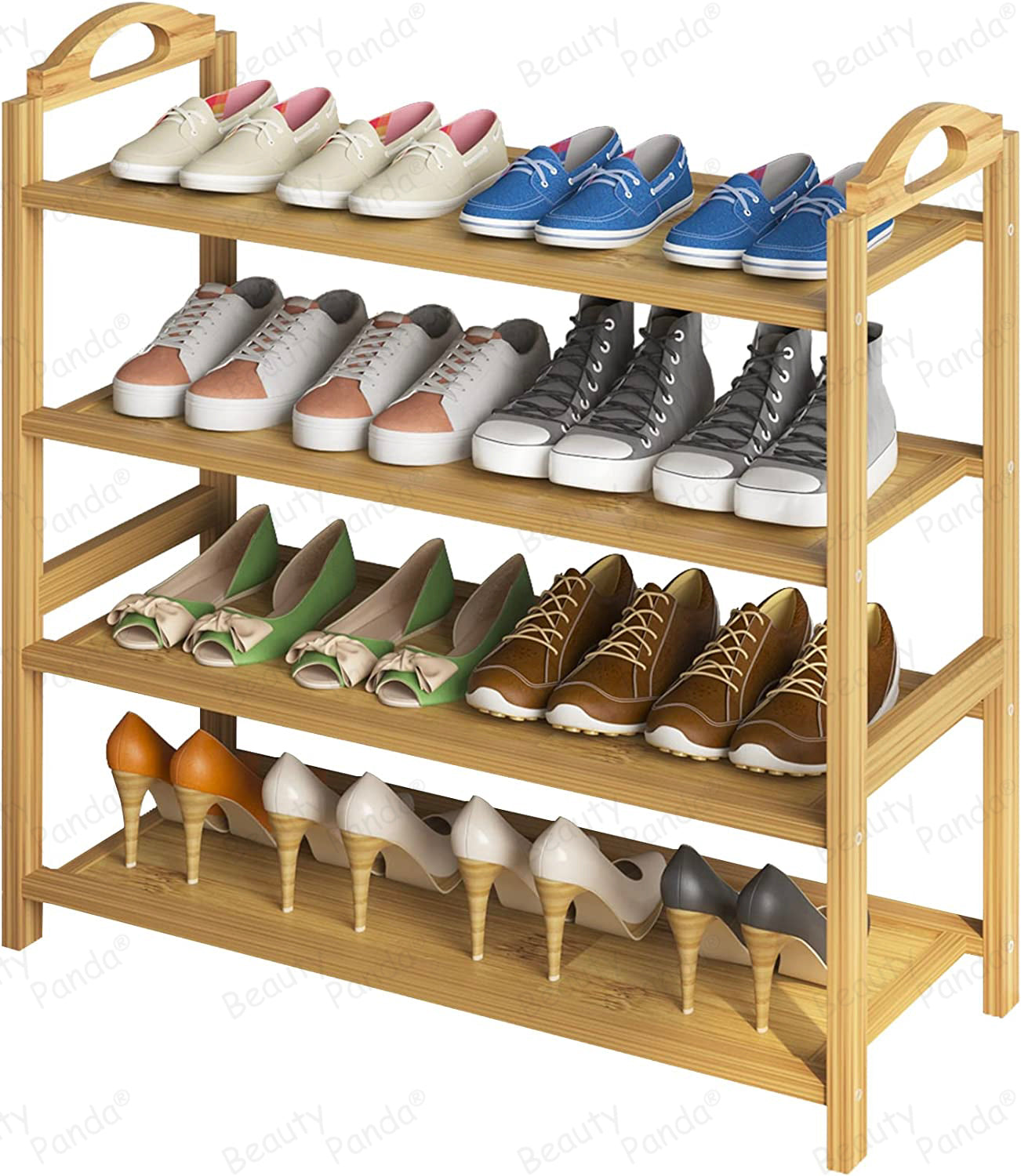 Beauty Panda Teak Wood Shoe Rack 4-Tier Shoe Storage Organizer Entryway Shoe Shelf (SH11T4)