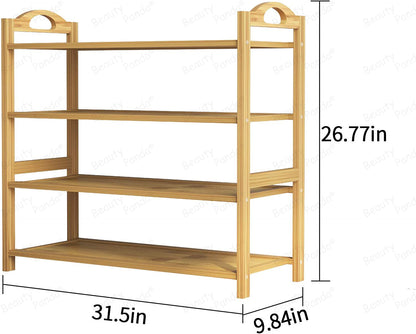 Beauty Panda Teak Wood Shoe Rack 4-Tier Shoe Storage Organizer Entryway Shoe Shelf (SH11T4)