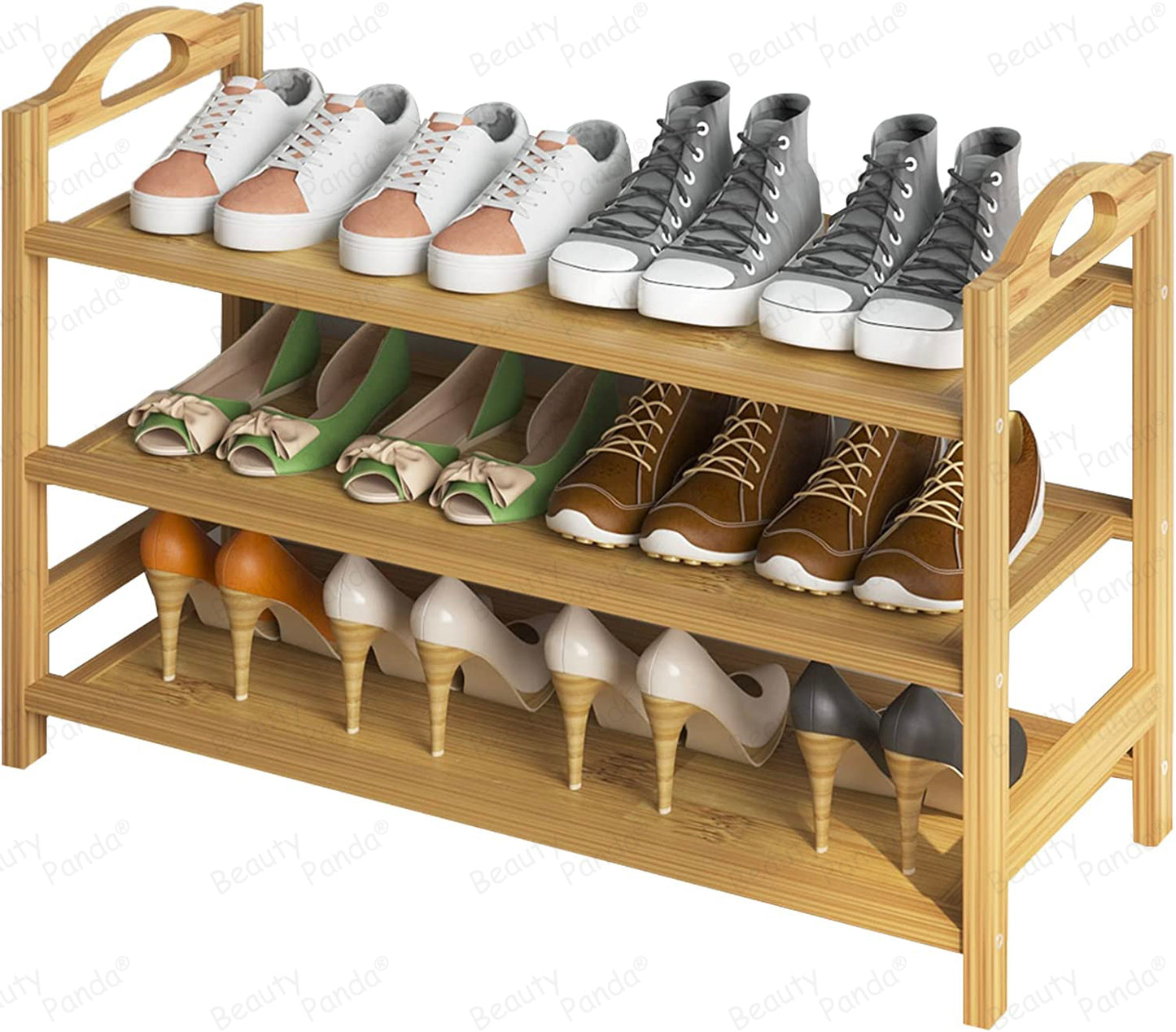 Beauty Panda Teak Wood Shoe Rack 3-Tier Shoe Storage Organizer Entryway Shoe Shelf (SH11T3)