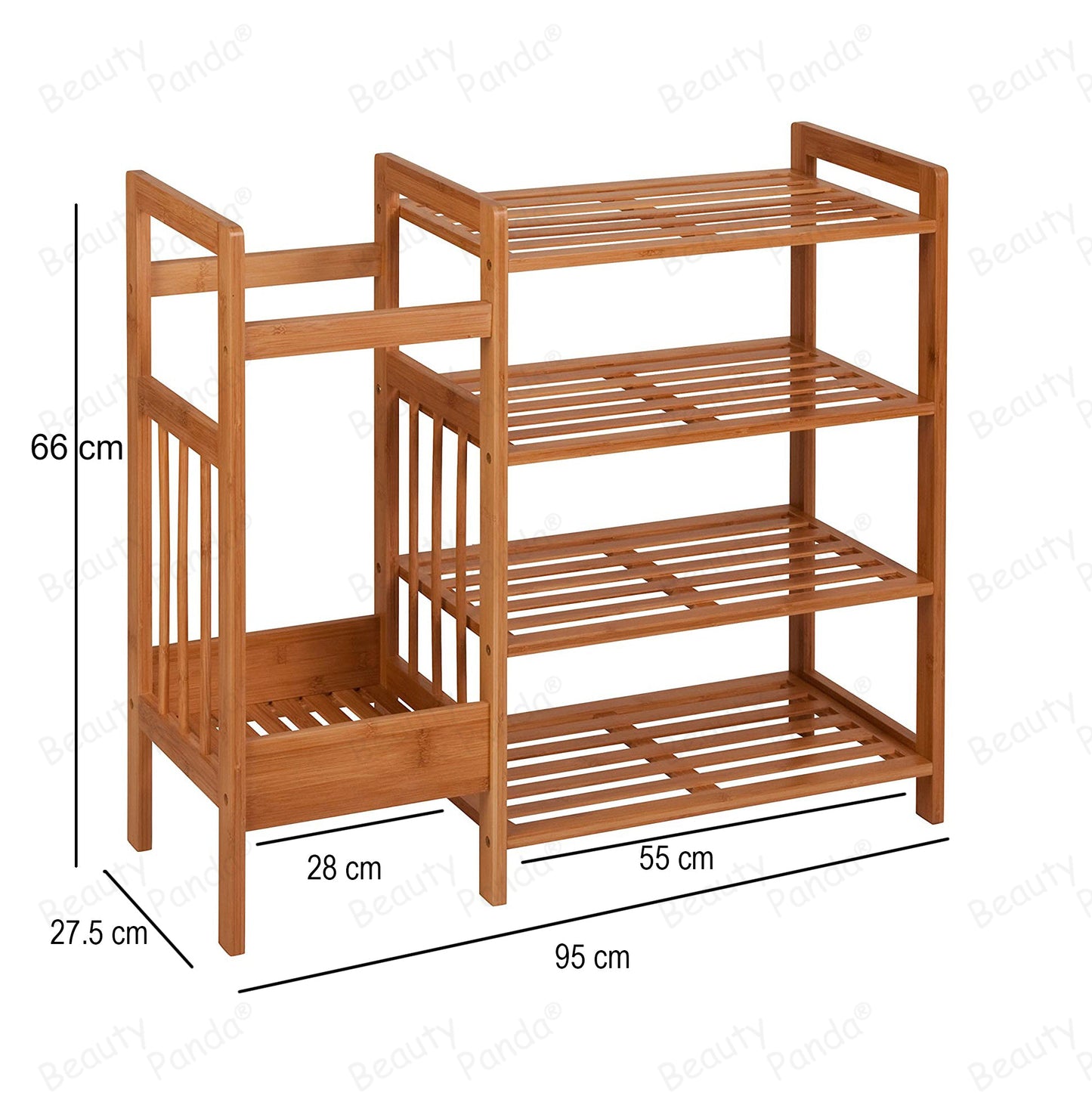 Beauty Panda® Teak Wood 4 Tier Shoe Rack Bench, Premium Shoe Organizer or Entryway Bench, Perfect for Shoe Cubby, Entry Bench, or Living Room (SH04)