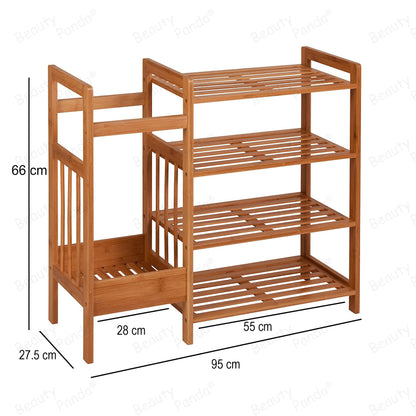 Beauty Panda® Teak Wood 4 Tier Shoe Rack Bench, Premium Shoe Organizer or Entryway Bench, Perfect for Shoe Cubby, Entry Bench, or Living Room (SH04)