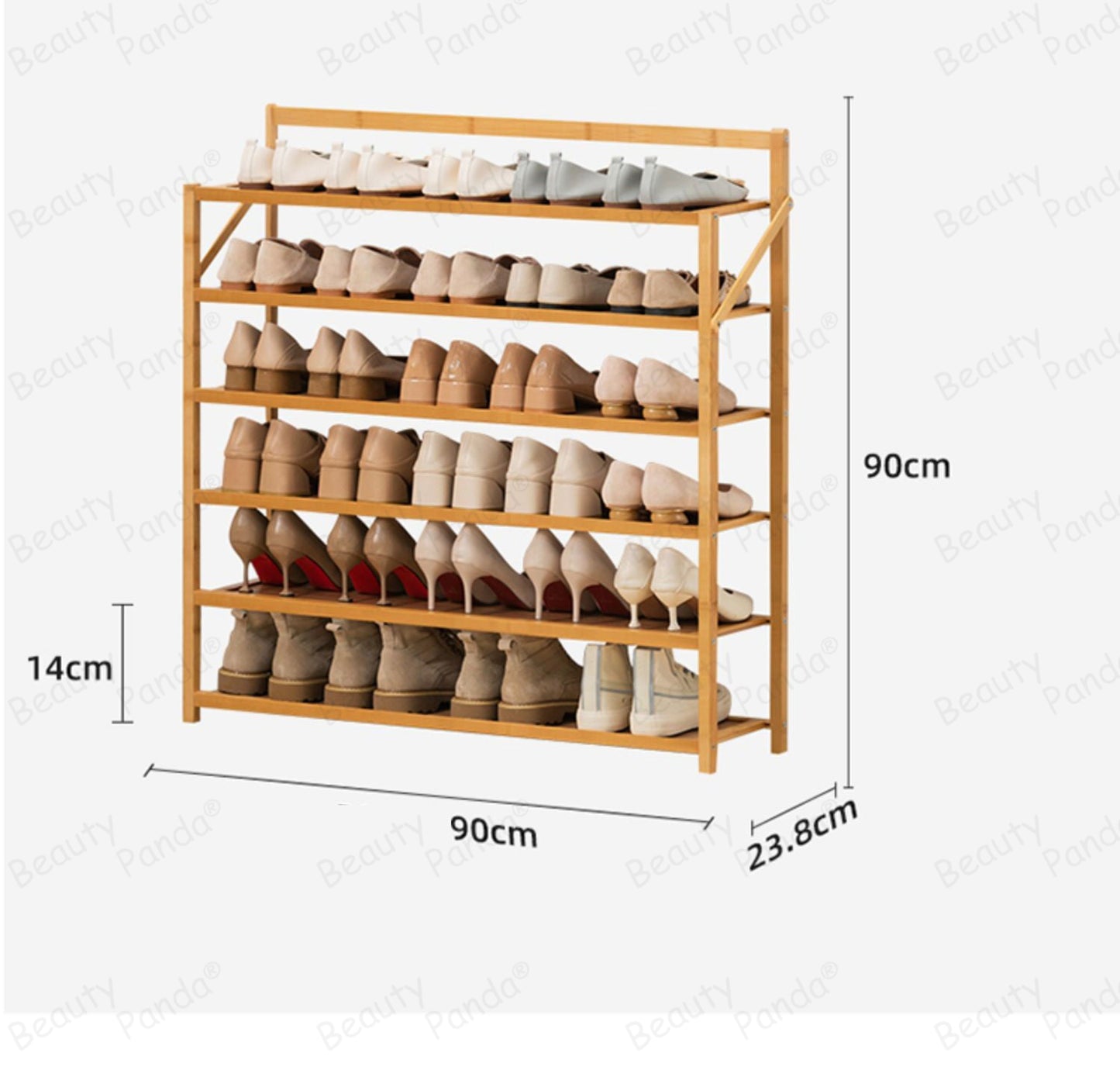 Beauty Panda® Teak Wood 6 Tier Shoe Rack, Premium Shoe Organizer SH448T, Natural Wood)